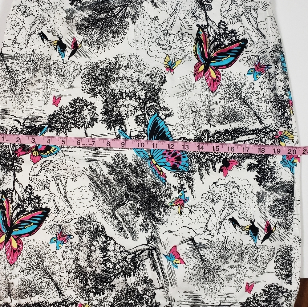 City Silk Stretch Pencil Mini Skirt Size 12 Colorful Butterfly Tree Print Cotton - Picture 10 of 11